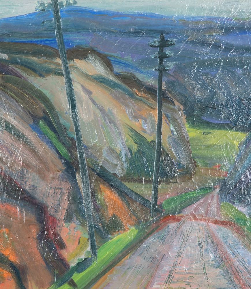 Mid-Century Swedish Oil on Board Painting 'The Road Ahead' WD1243070