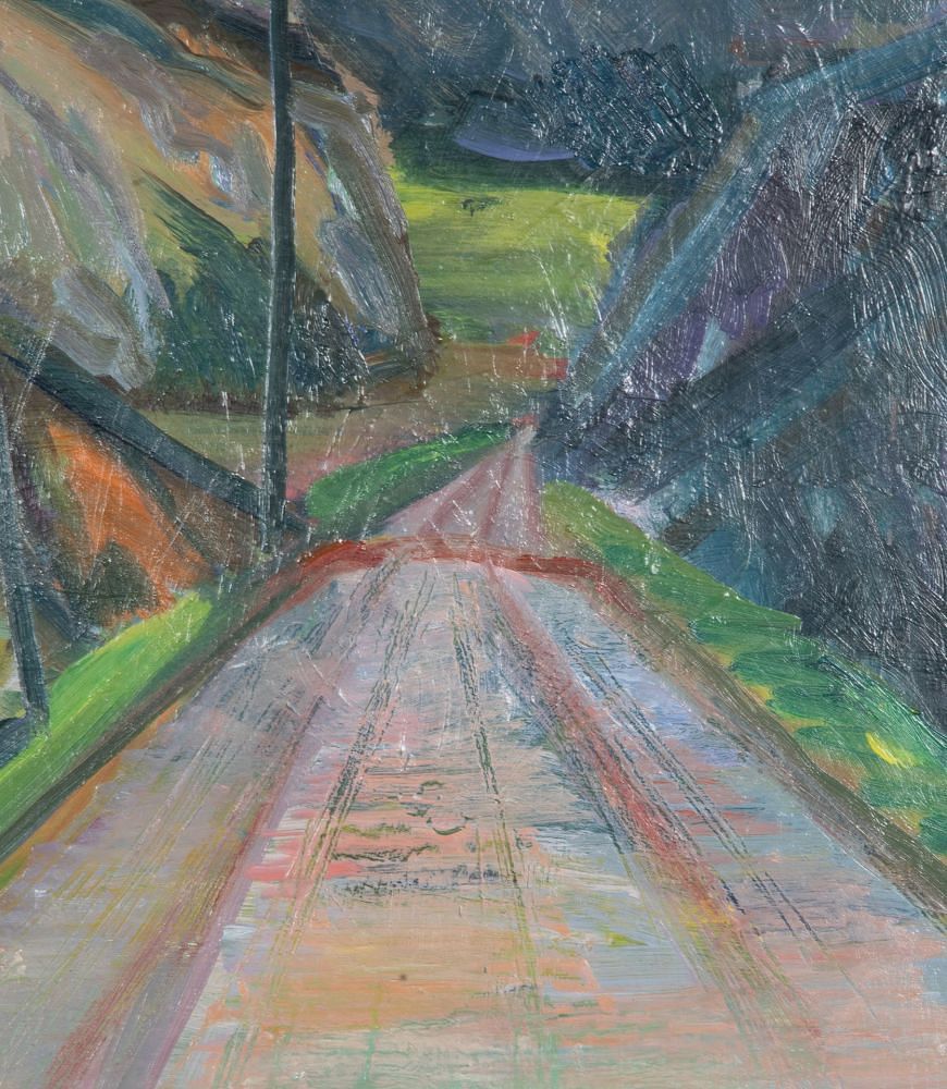 Mid-Century Swedish Oil on Board Painting 'The Road Ahead' WD1243070