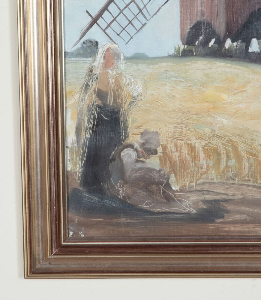 20th Century Swedish Oil on Canvas Painting ‘Harvesters Resting Before a Windmill’ by Evert Farhm (1901-71) WD1243072