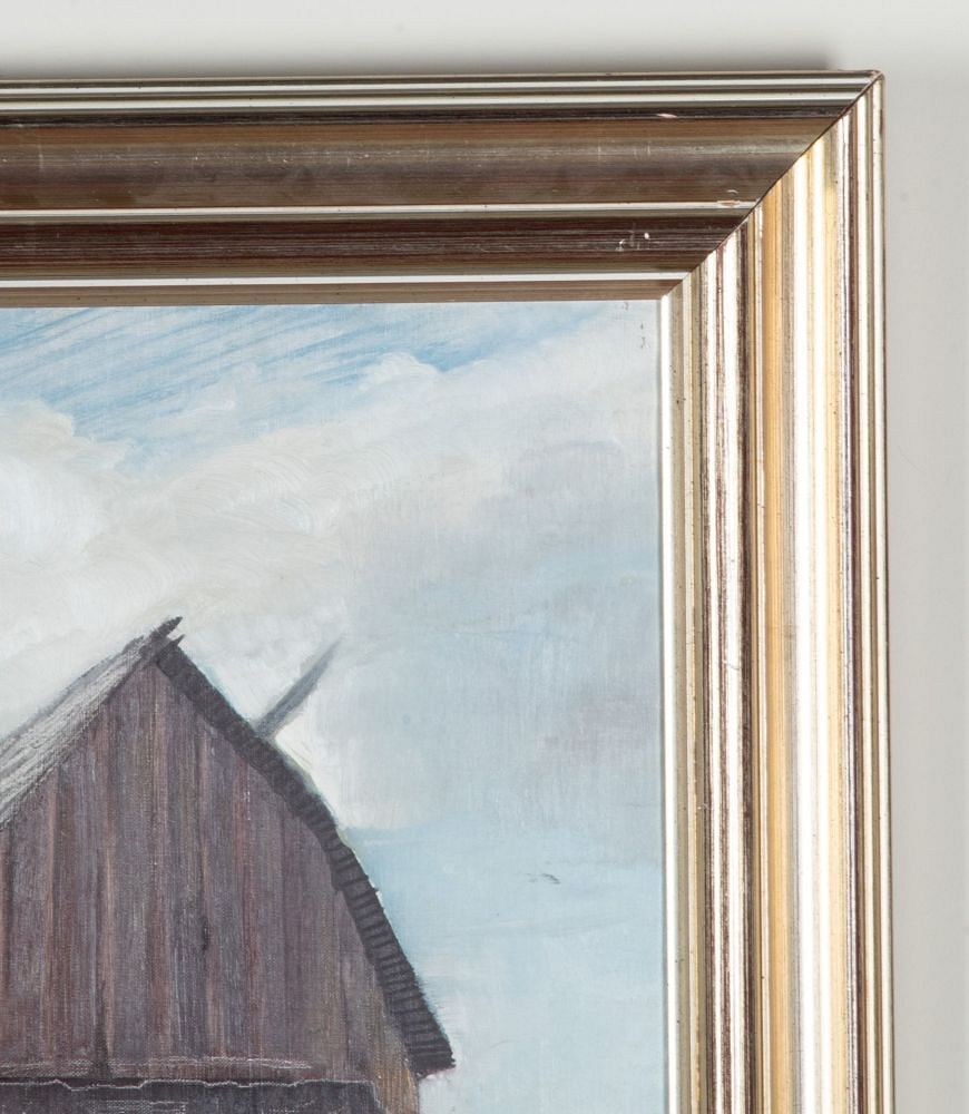20th Century Swedish Oil on Canvas Painting ‘Harvesters Resting Before a Windmill’ by Evert Farhm (1901-71) WD1243072