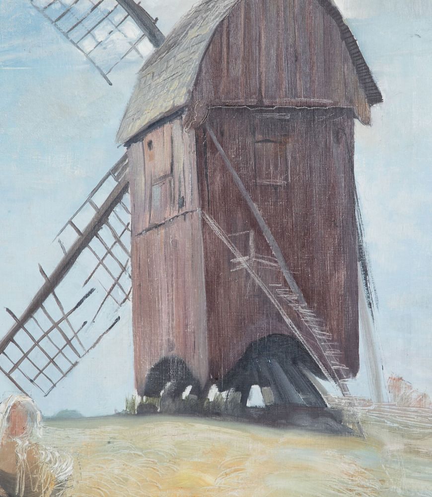 20th Century Swedish Oil on Canvas Painting ‘Harvesters Resting Before a Windmill’ by Evert Farhm (1901-71) WD1243072