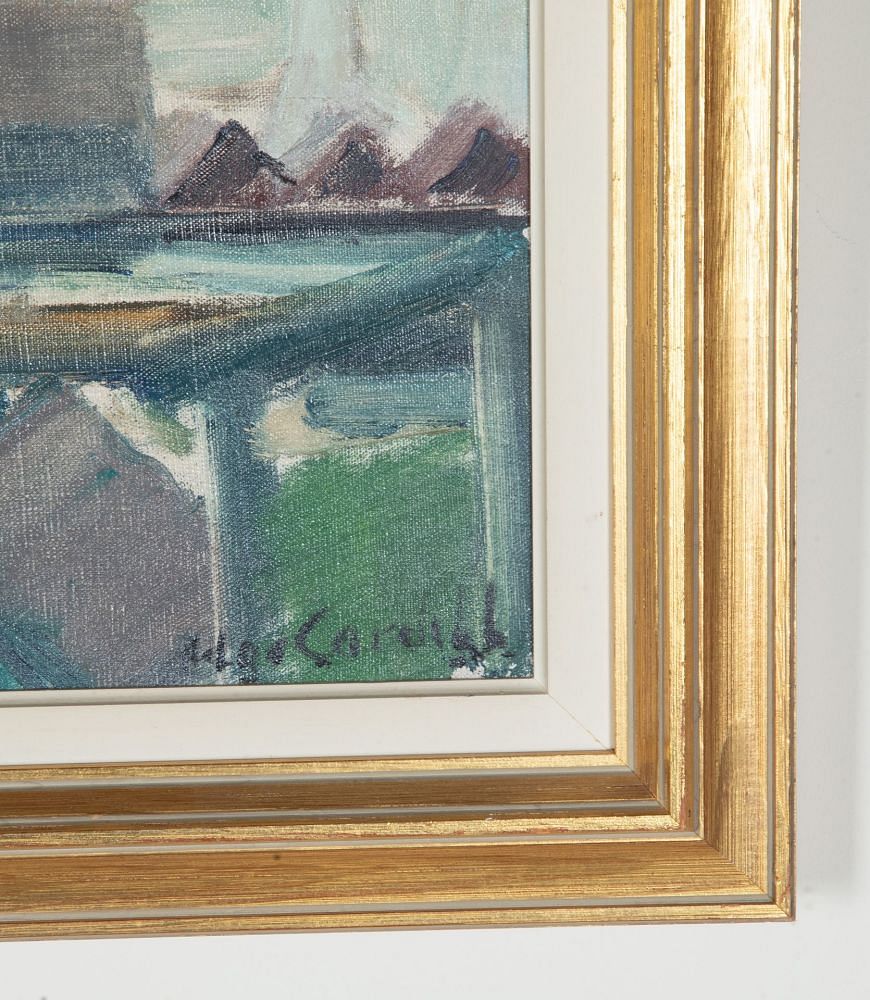 Mid-Century Swedish Oil on Canvas Painting 'Modernist Harbour' WD1243075