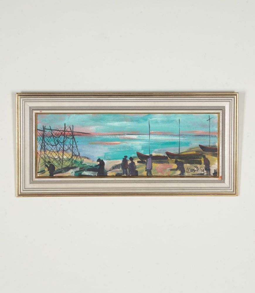 Mid-Century Swedish Oil on Canvas Painting 'Readying the Nets' WD1243076