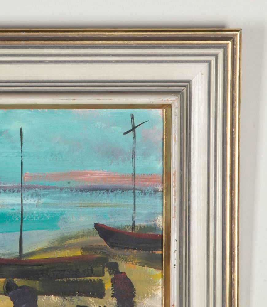 Mid-Century Swedish Oil on Canvas Painting 'Readying the Nets' WD1243076