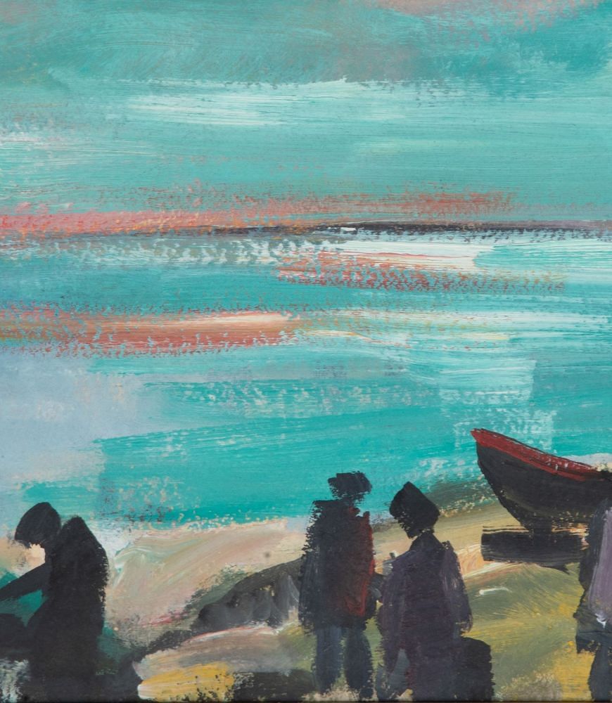 Mid-Century Swedish Oil on Canvas Painting 'Readying the Nets' WD1243076