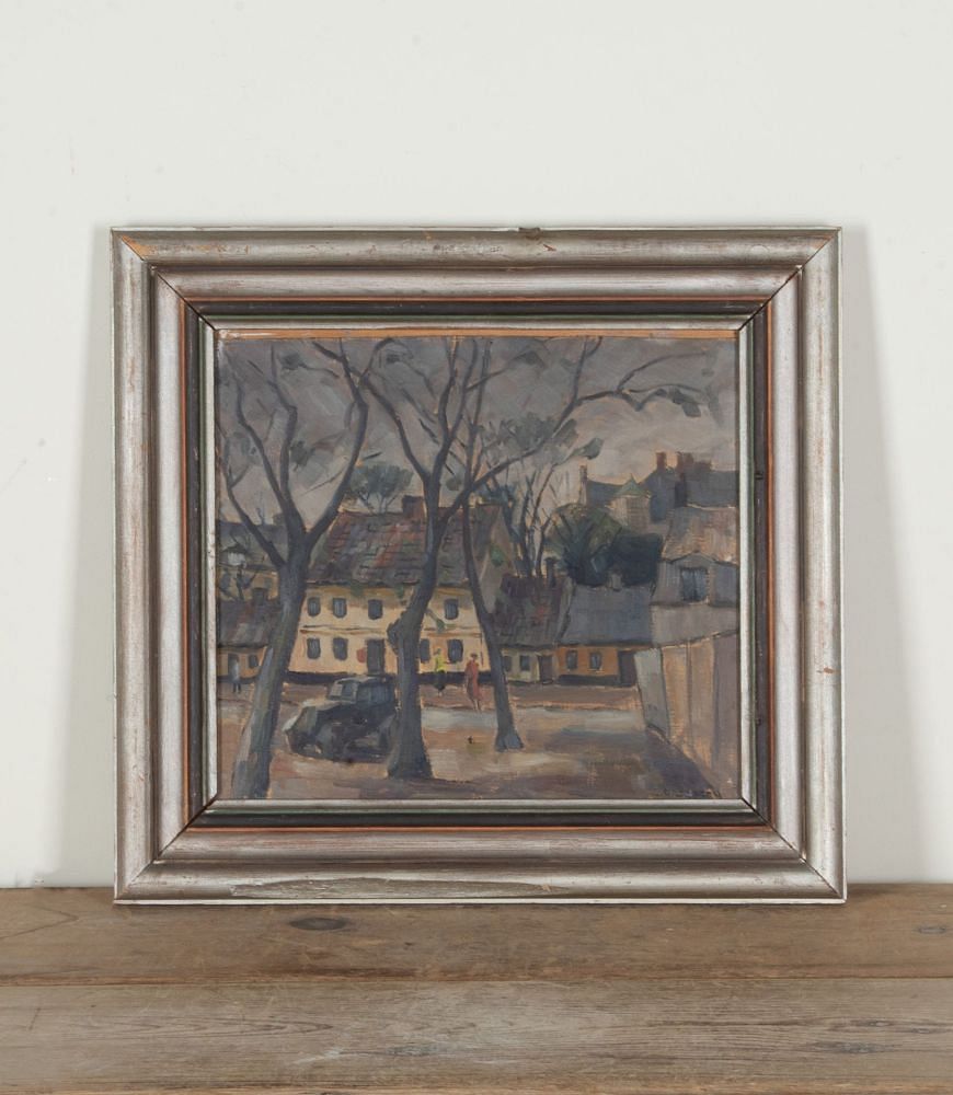 20th Century Swedish Oil on Canvas on Board Painting 'A Continental Square' WD1243078