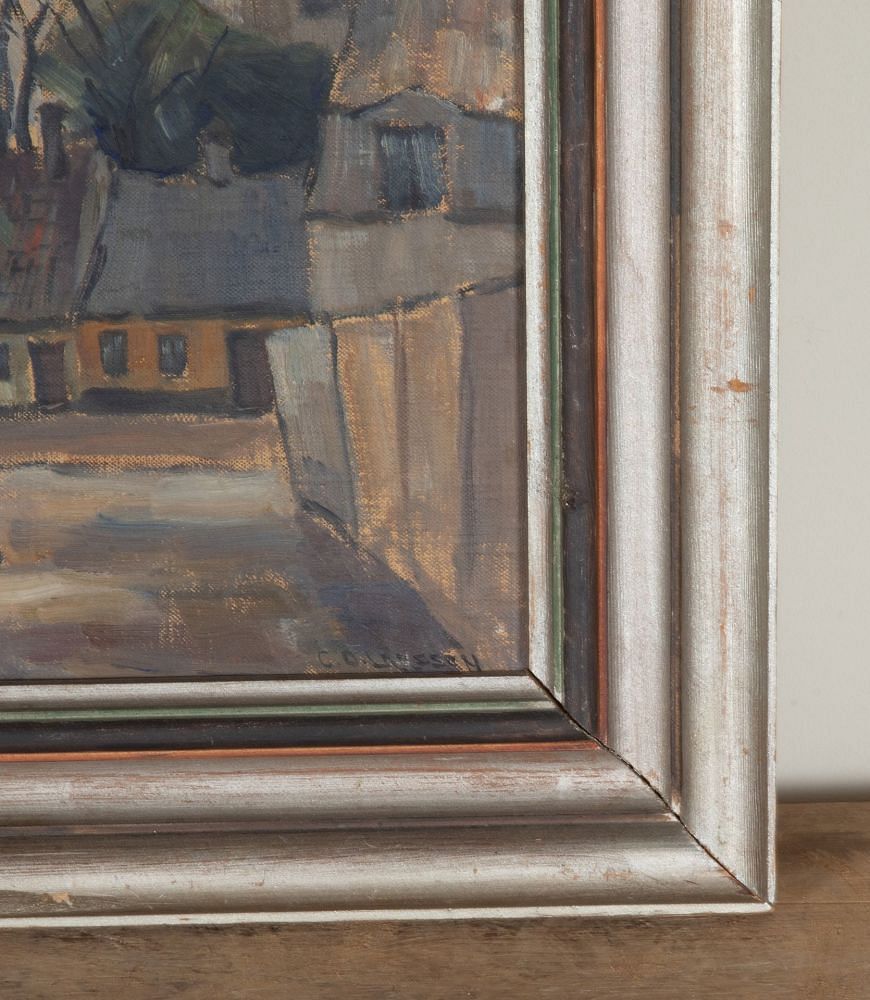 20th Century Swedish Oil on Canvas on Board Painting 'A Continental Square' WD1243078