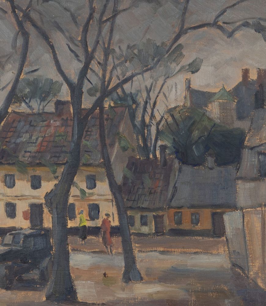 20th Century Swedish Oil on Canvas on Board Painting 'A Continental Square' WD1243078