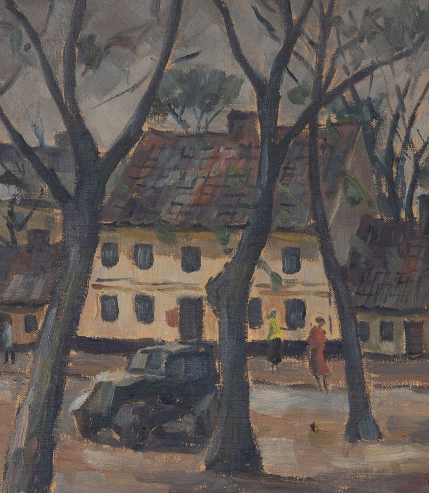 20th Century Swedish Oil on Canvas on Board Painting 'A Continental Square' WD1243078