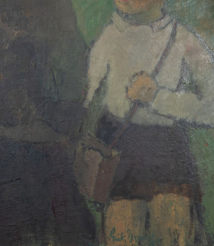 Large Mid-Century Swedish Oil on Board Painting 'Figurative Oil of Two Boys' WD1243084