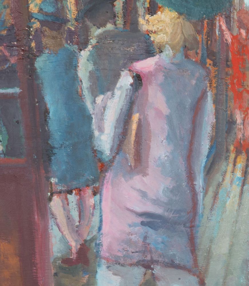 20th Century Swedish Oil on Board Painting 'Figures in a Tram' WD1243097