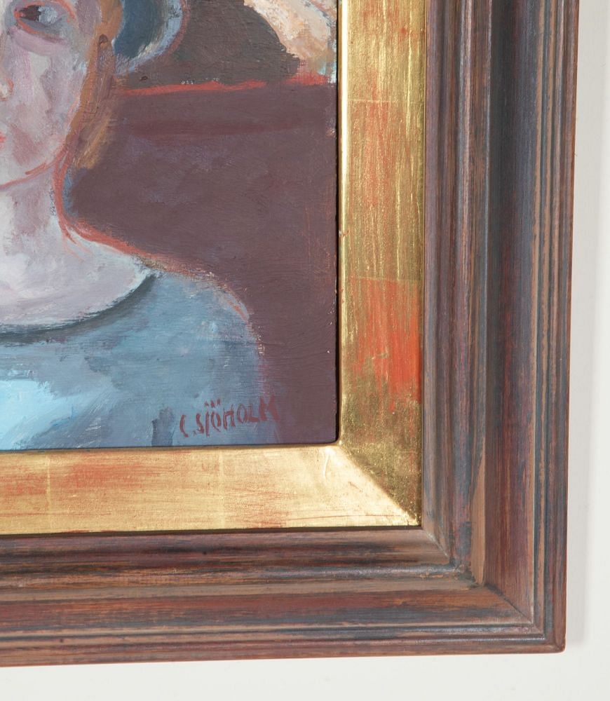 20th Century Swedish Oil on Board Painting 'Figures in a Tram' WD1243097