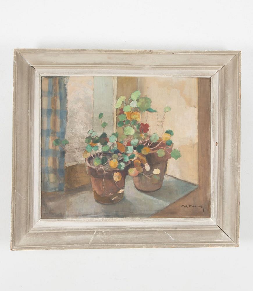 Framed Still Life Painting Of Nasturtiums By Miniot WD1538475