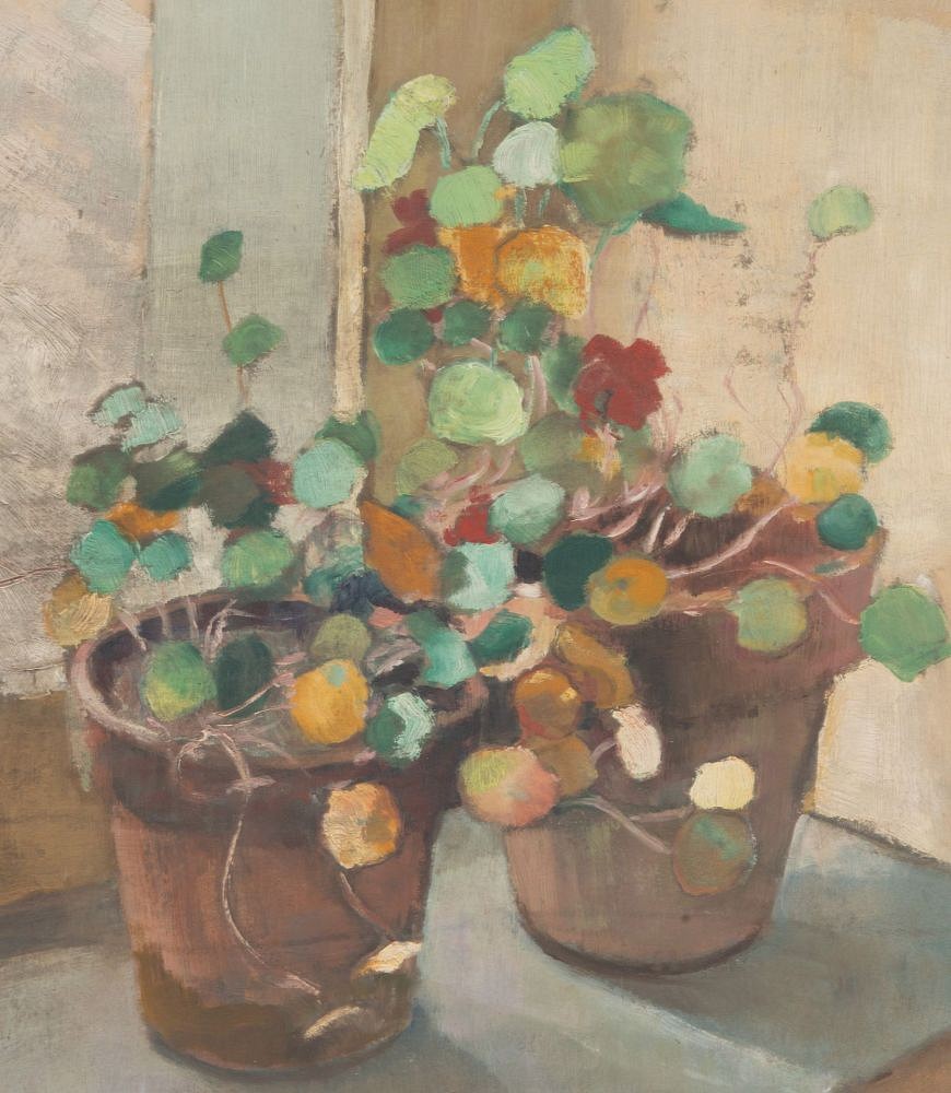 Framed Still Life Painting Of Nasturtiums By Miniot WD1538475