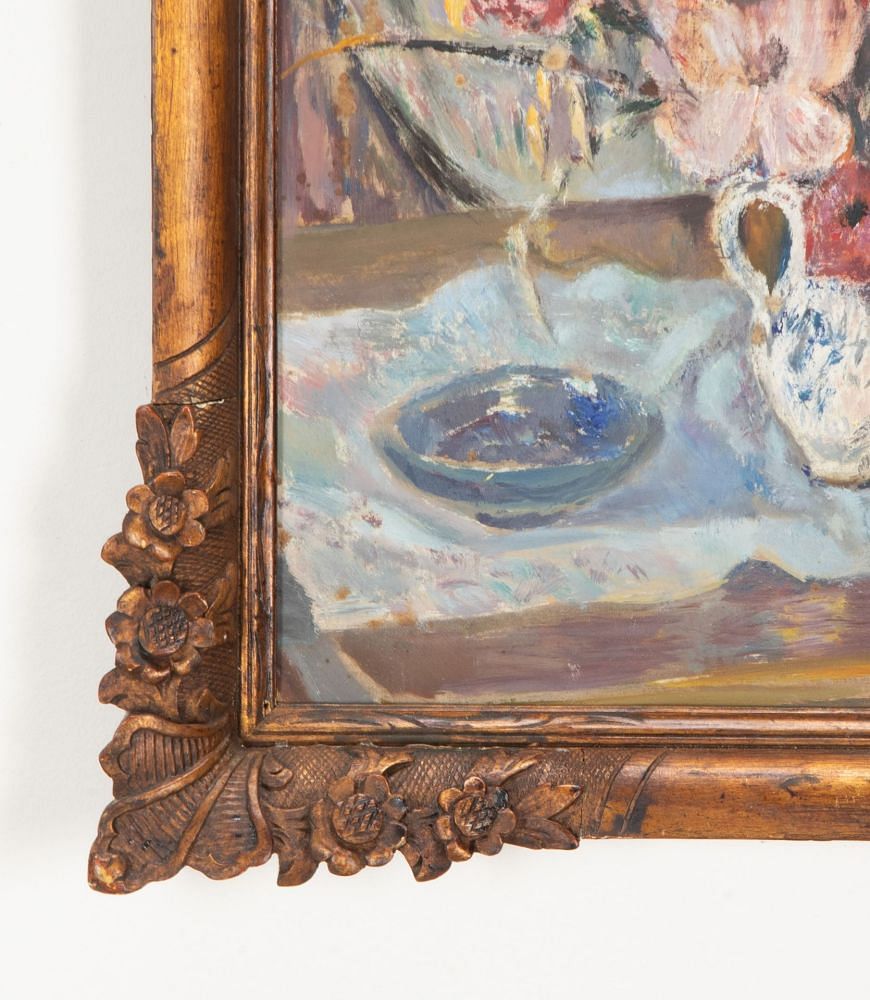 20th Century French Oil on Board Still Life Painting of Flowers and Shell WD1541977