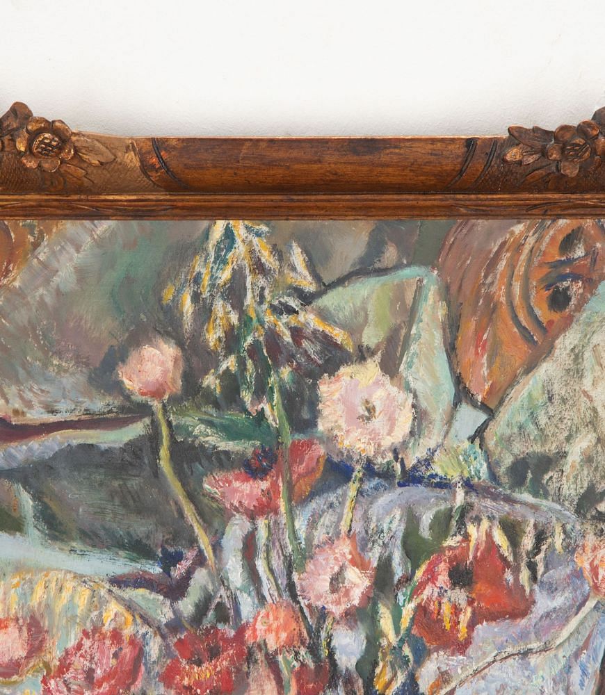 20th Century French Oil on Board Still Life Painting of Flowers and Shell WD1541977