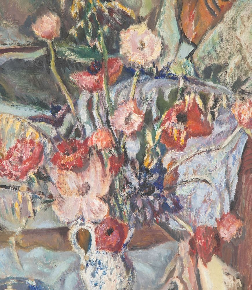20th Century French Oil on Board Still Life Painting of Flowers and Shell WD1541977