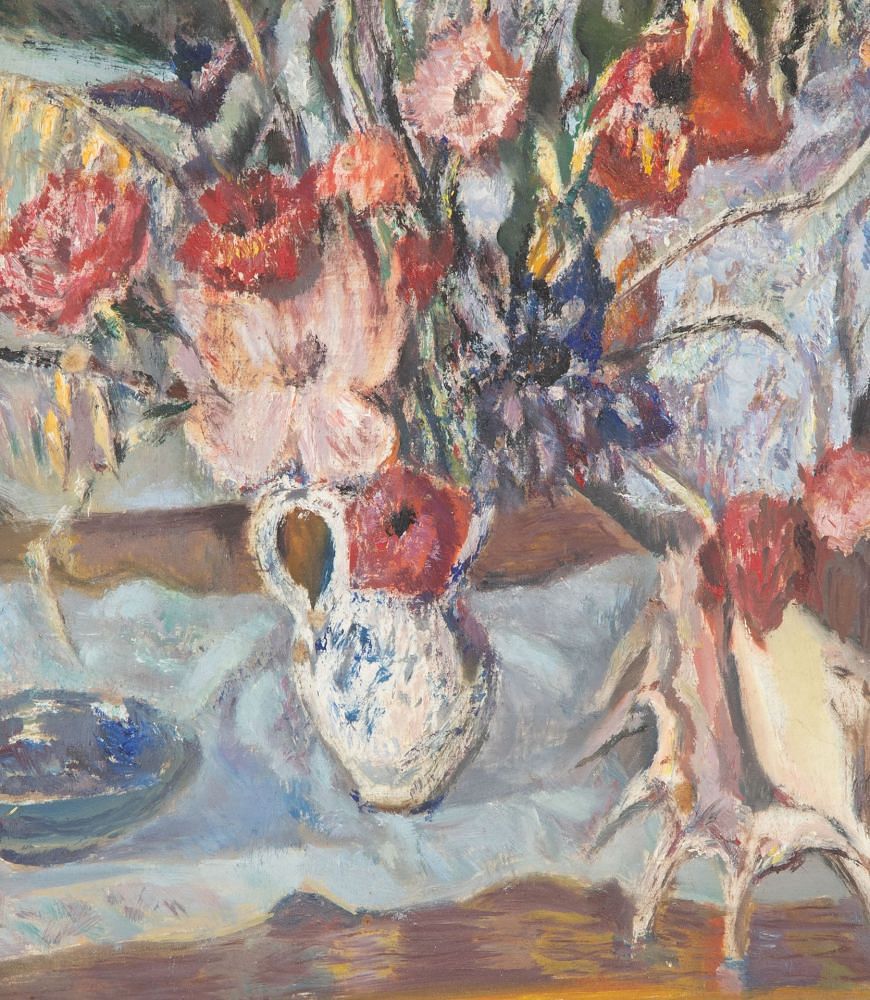 20th Century French Oil on Board Still Life Painting of Flowers and Shell WD1541977