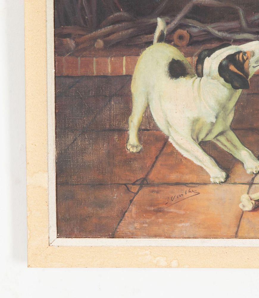 20th Century French Oil Painting 'Jack Russell and Two Cats' WD1541980