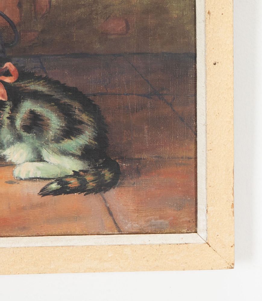 20th Century French Oil Painting 'Jack Russell and Two Cats' WD1541980