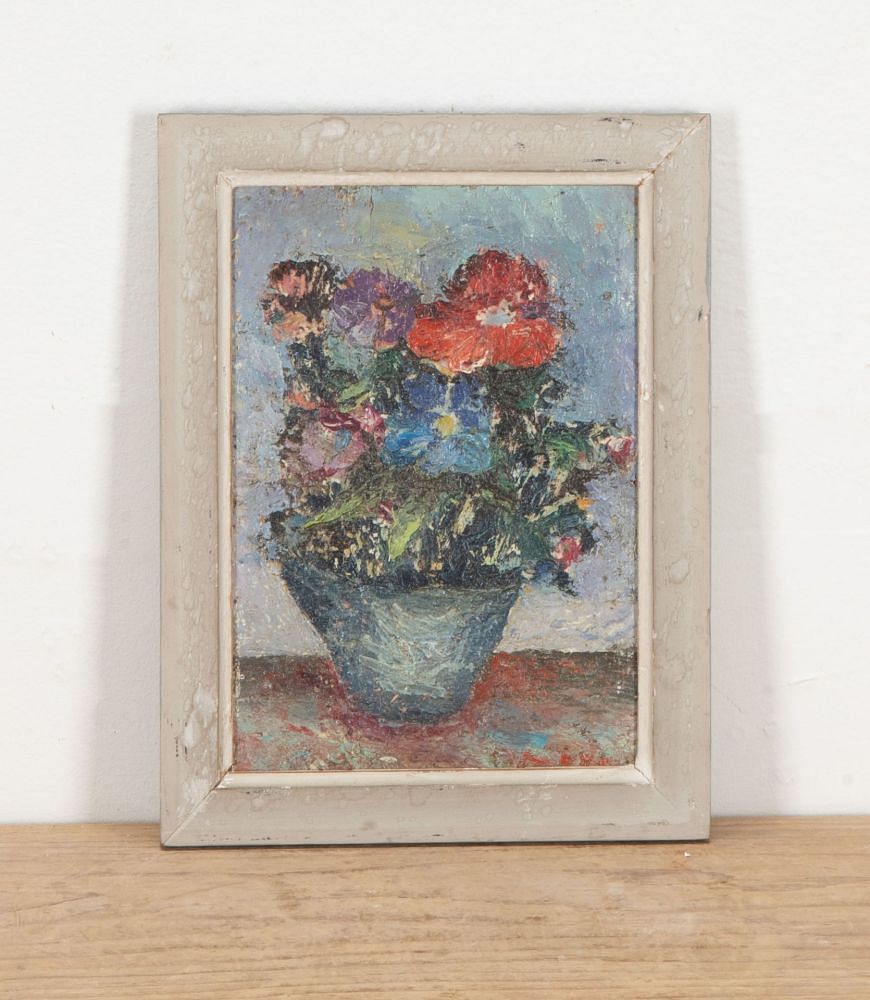 Small 20th Century Oil on Wood Still Life Painting 'Anemones' WD1541984