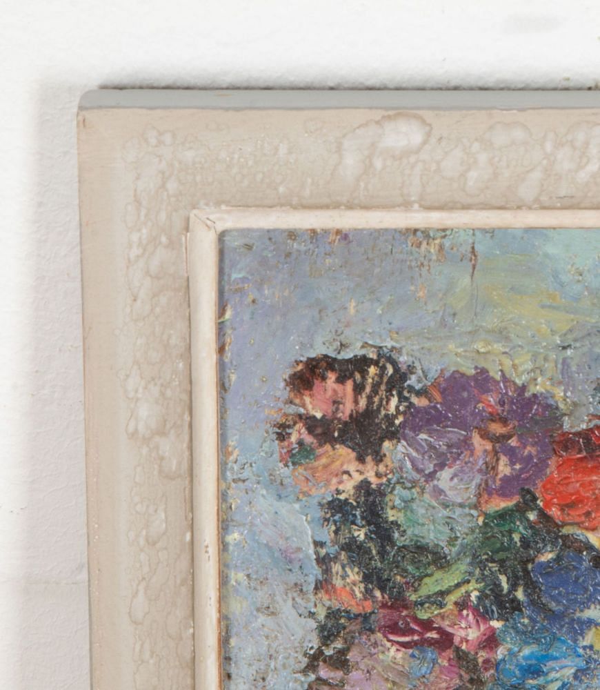 Small 20th Century Oil on Wood Still Life Painting 'Anemones' WD1541984