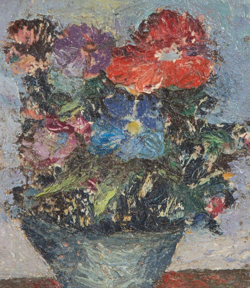 Small 20th Century Oil on Wood Still Life Painting 'Anemones' WD1541984
