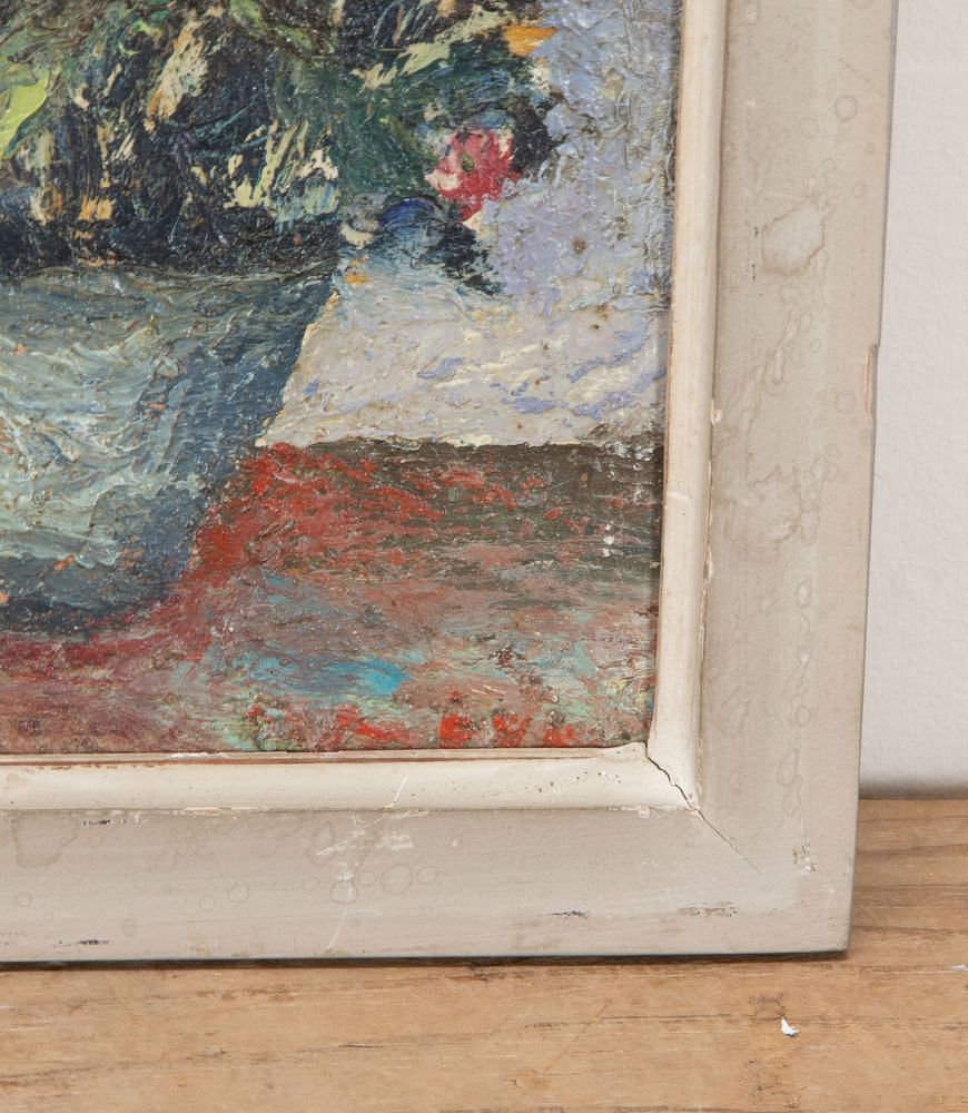 Small 20th Century Oil on Wood Still Life Painting 'Anemones' WD1541984
