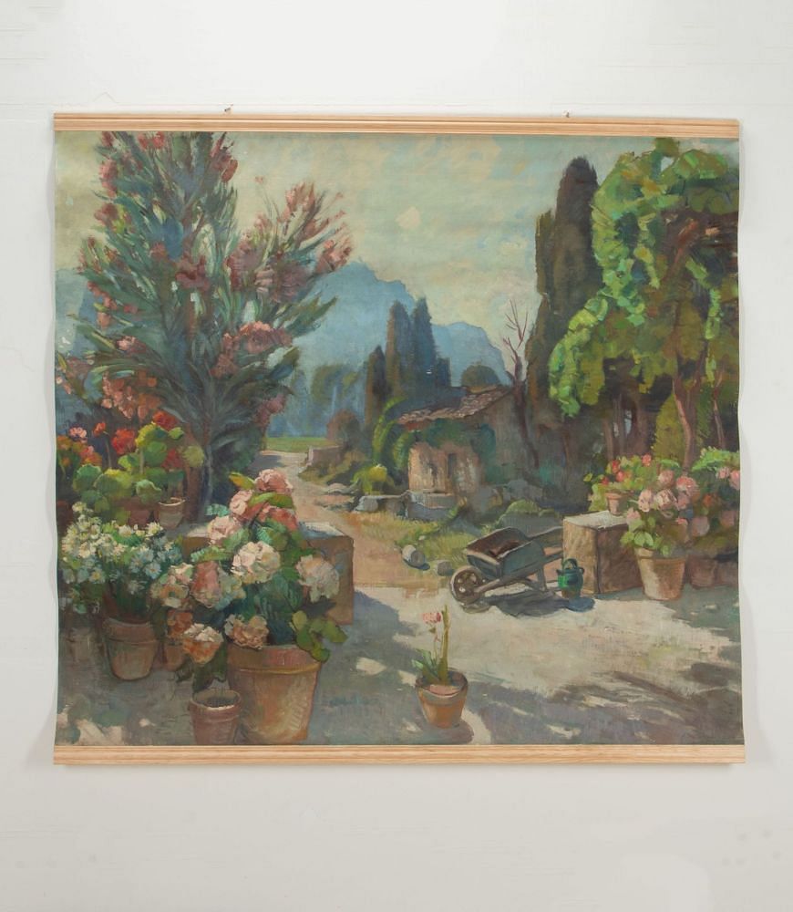 Large 20th Century French Country House Garden Backdrop Painting WD1542072