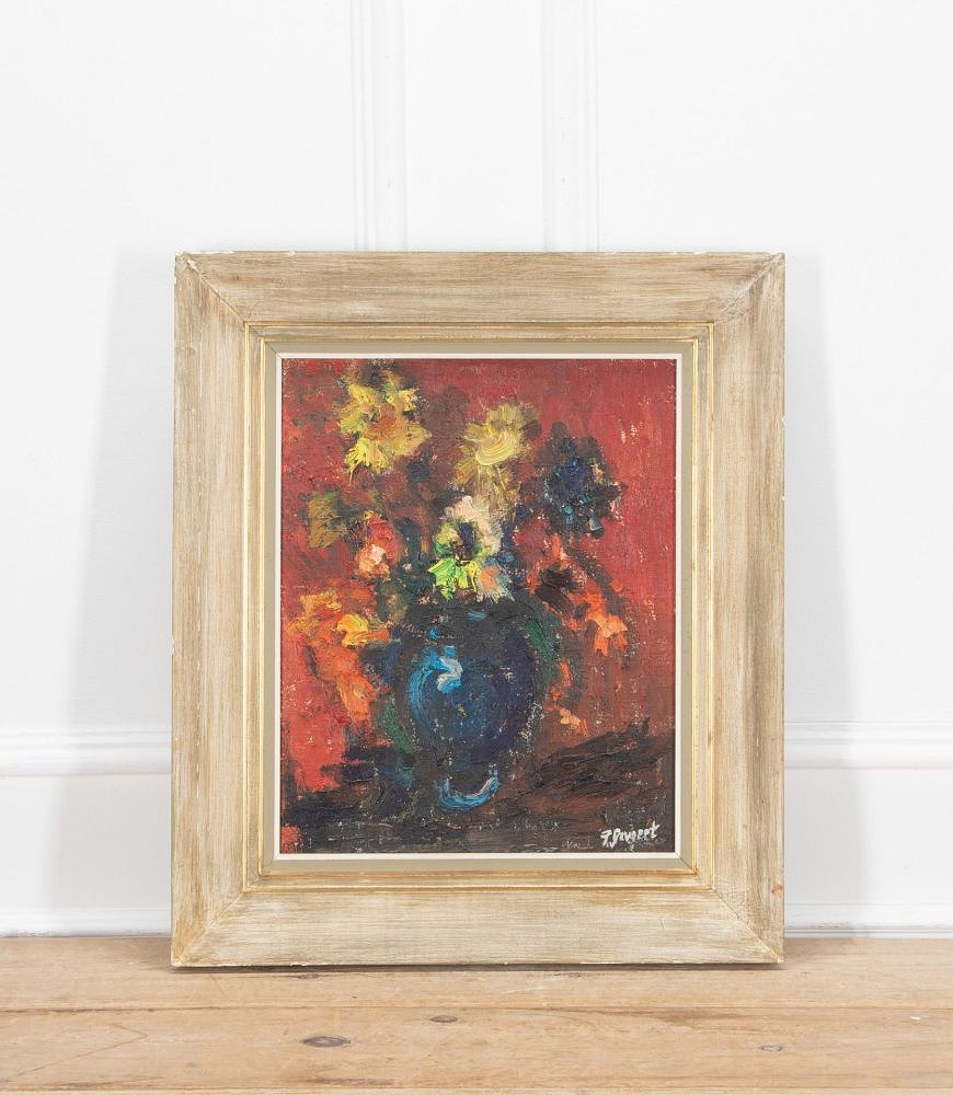20th Century Oil on Board of Vase & Flowers WD1837248