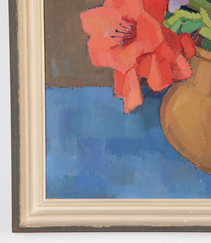 20th Century Swedish Oil on Board of a Vase with Red Flowers WD1838826