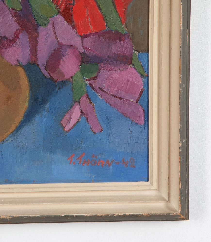 20th Century Swedish Oil on Board of a Vase with Red Flowers WD1838826