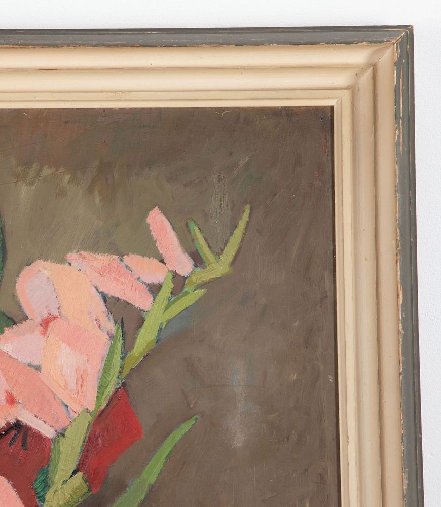 20th Century Swedish Oil on Board of a Vase with Red Flowers WD1838826