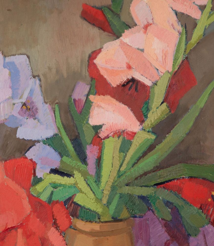 20th Century Swedish Oil on Board of a Vase with Red Flowers WD1838826