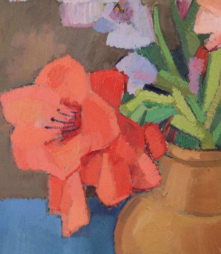 20th Century Swedish Oil on Board of a Vase with Red Flowers WD1838826