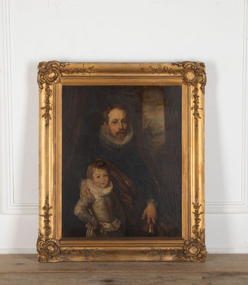 19th Century Oil on Canvas of Father & Child WD2535507
