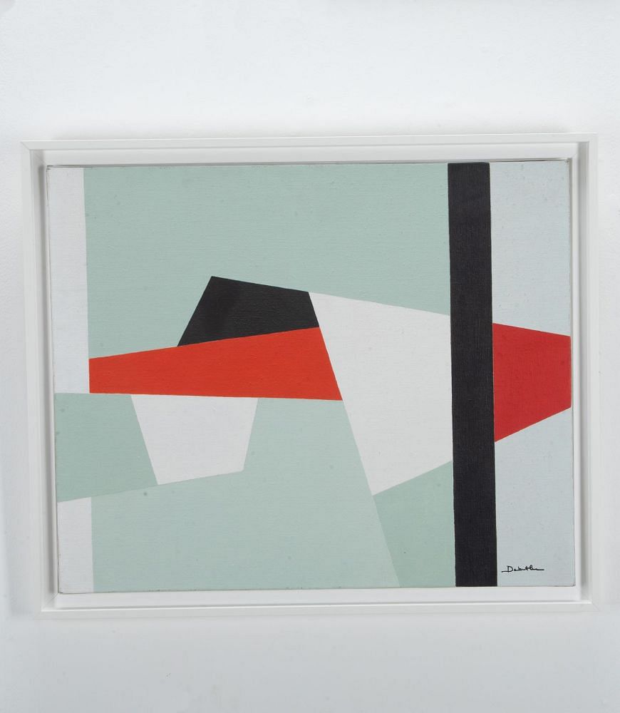 French Modernist Oil on Canvas in Black, Red and Green by Jacqueline Debutler WD2939568