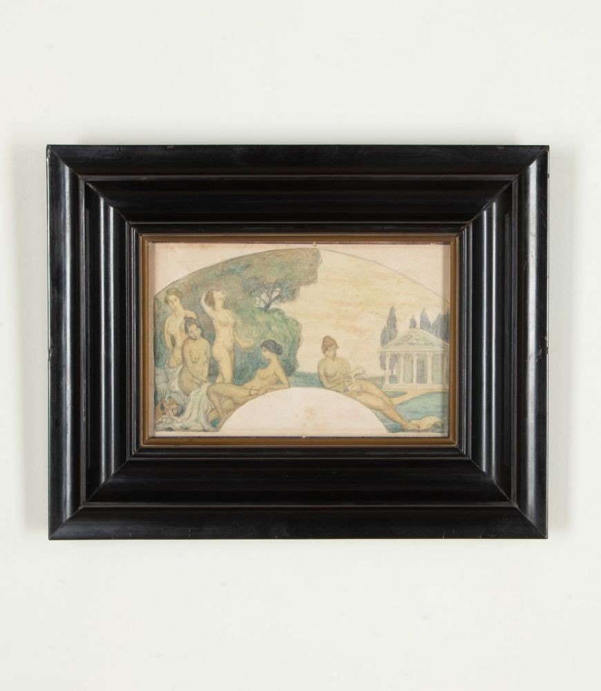Late 19th Century Watercolour Painting of Bathers by a Lake WD2943003