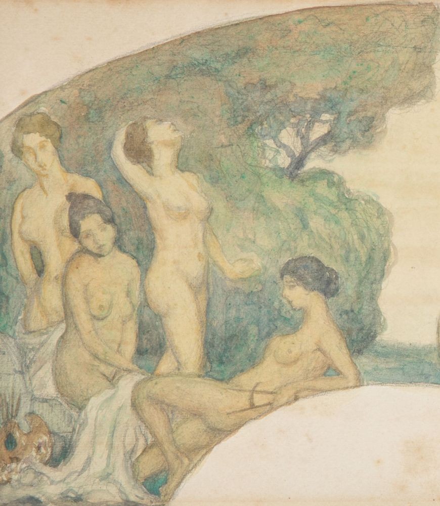 Late 19th Century Watercolour Painting of Bathers by a Lake WD2943003