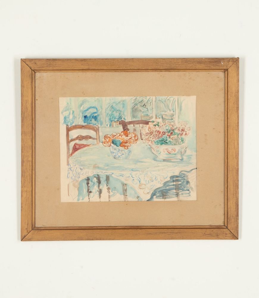 20th Century Watercolour Painting of a Provençal Interior by Bertand Piemore WD2943006