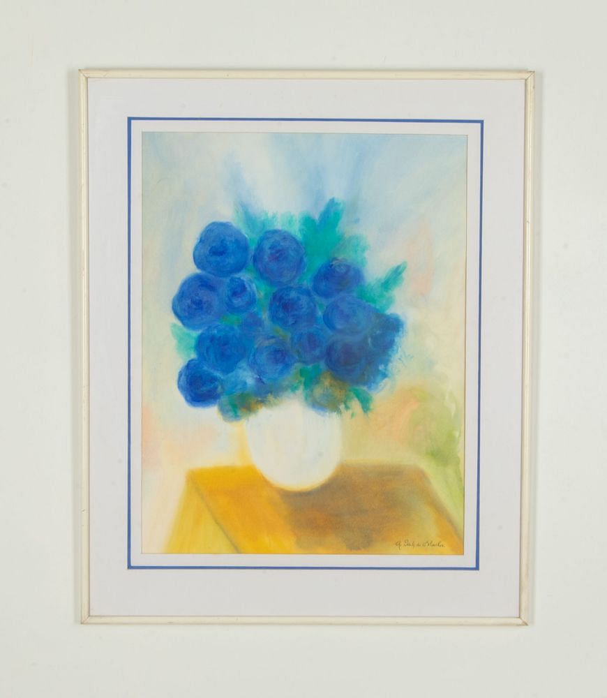 20th Century French Gouache Painting of Blue Flowers WD2943020