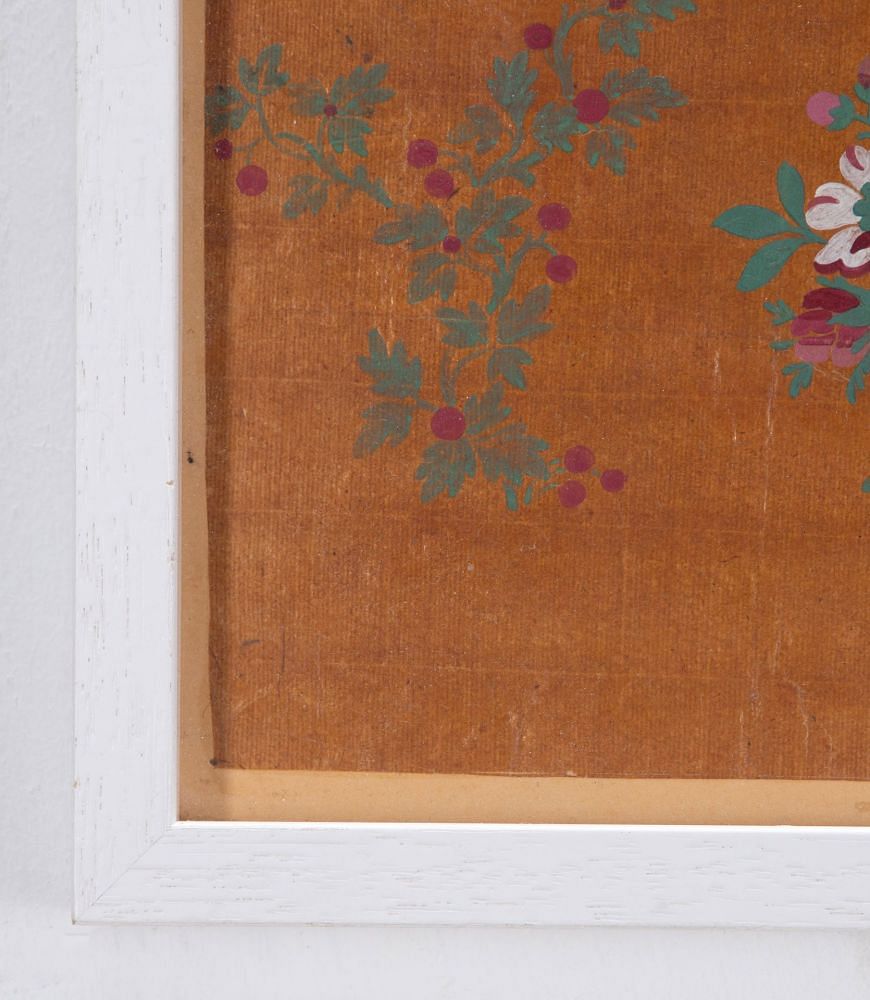 Early 19th Century French White & Crimson Flowers Textile Paper Design WD4235707