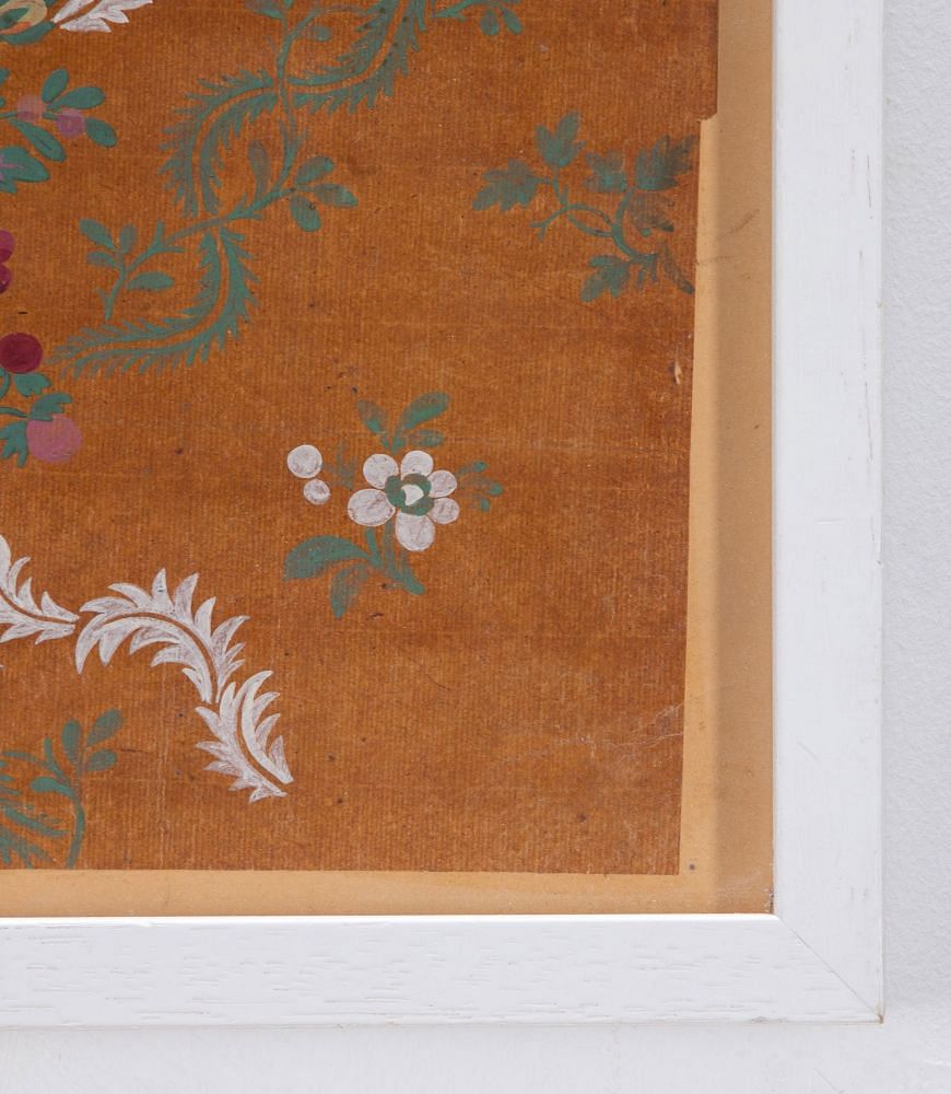 Early 19th Century French White & Crimson Flowers Textile Paper Design WD4235707