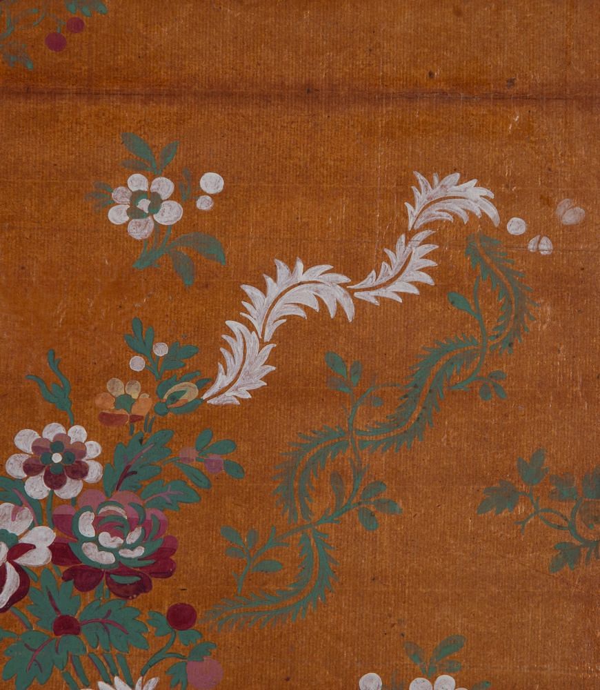 Early 19th Century French White & Crimson Flowers Textile Paper Design WD4235707