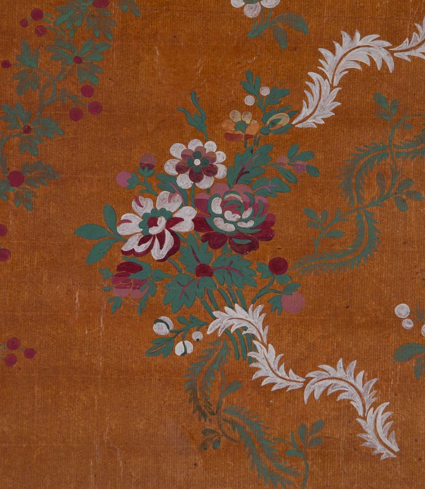 Early 19th Century French White & Crimson Flowers Textile Paper Design WD4235707
