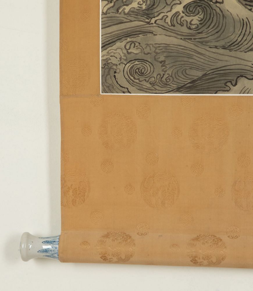 Late 19th Century Chinese Scroll Painting of a Leaping Carp in Waves WD7242766