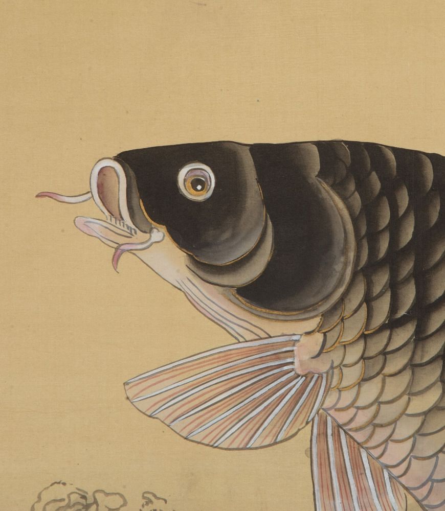 Late 19th Century Chinese Scroll Painting of a Leaping Carp in Waves WD7242766