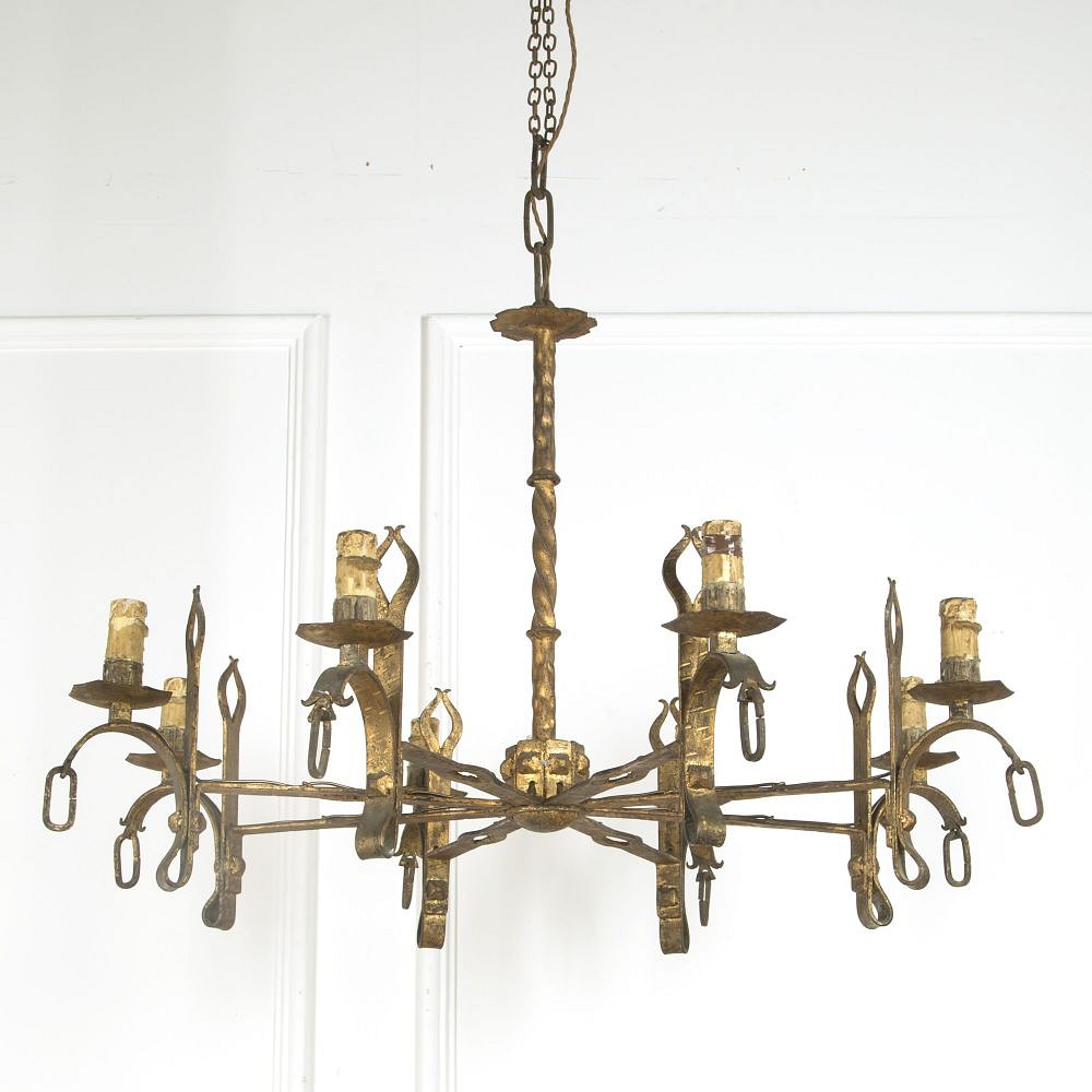 1960s Spanish Gilt Iron Chandelier LC019387