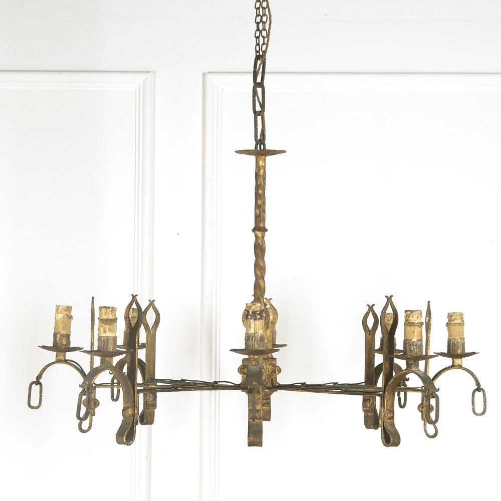 1960s Spanish Gilt Iron Chandelier LC019387