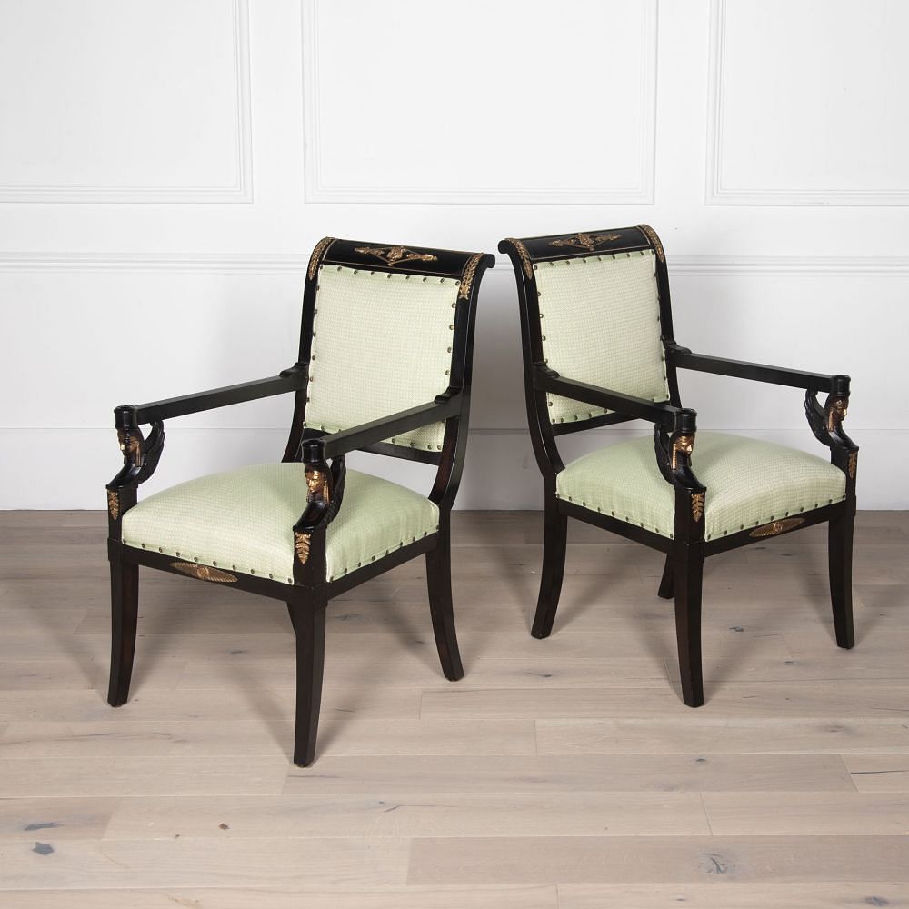 20th Century Pair of Ebonised Empire Armchairs CH8431541